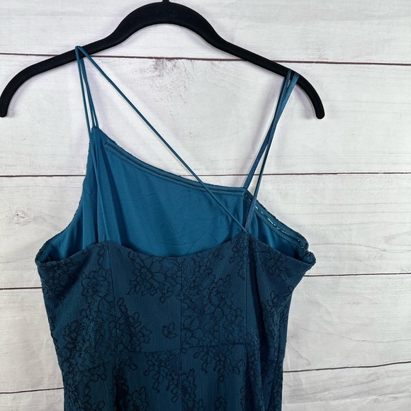 Adrianna Papell Teal Lace One-Shoulder Silhouette Mermaid Gown Size 10 - Picture 8 of 15